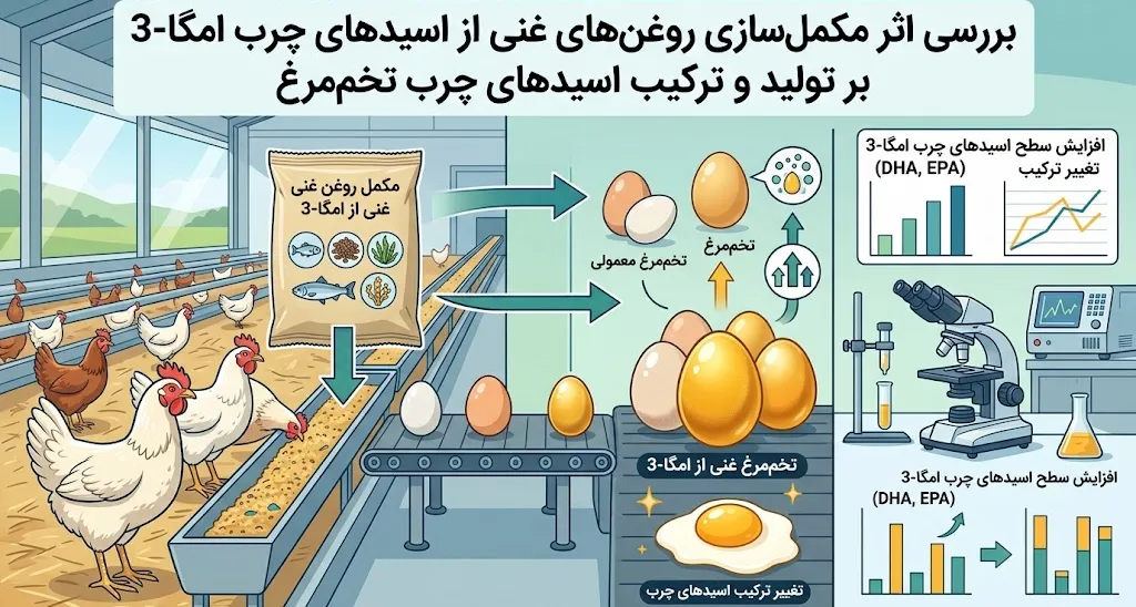 بررسی اثر مکمل‌سازی روغن‌های غنی از اسیدهای چرب امگا-3 بر تولید و ترکیب اسیدهای چرب تخم‌مرغ