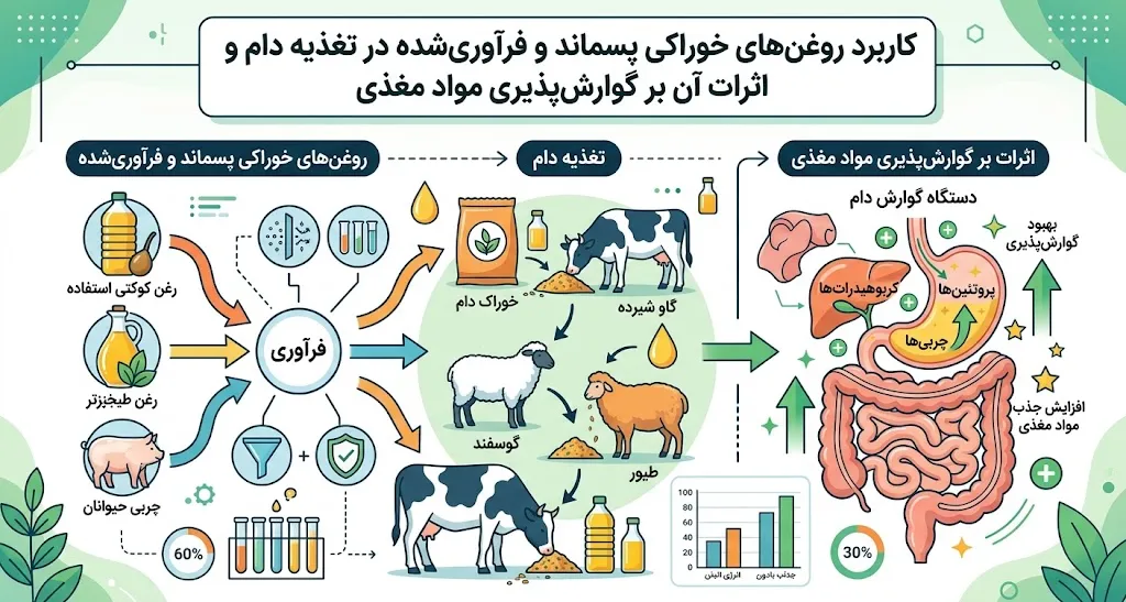 کاربرد روغن‌های خوراکی پسماند و فرآوری‌شده در تغذیه دام و اثرات آن بر گوارش‌پذیری مواد مغذی
