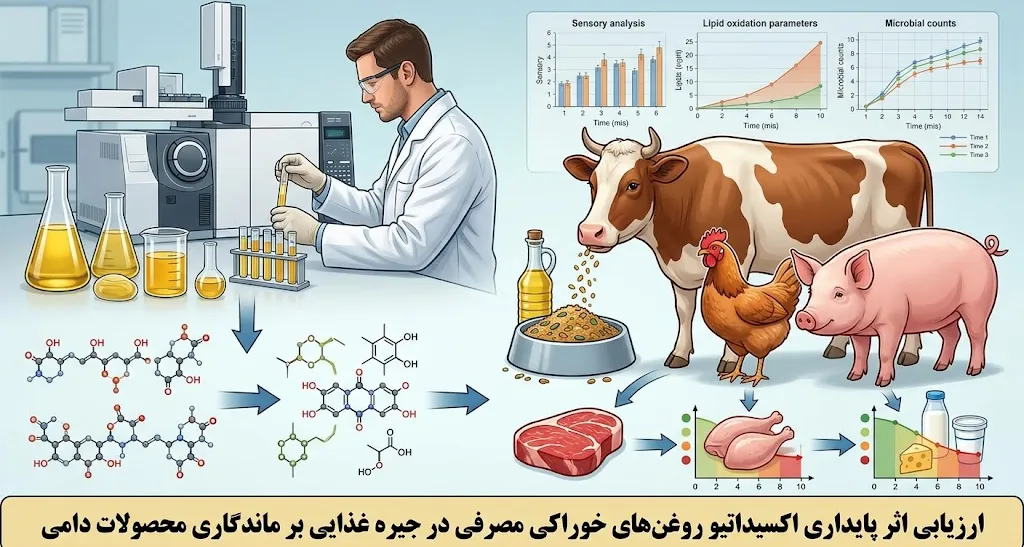 ارزیابی اثر پایداری اکسیداتیو روغن‌های خوراکی مصرفی در جیره غذایی بر ماندگاری محصولات دامی