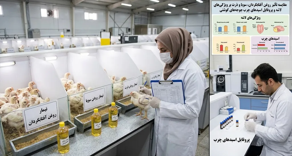مقایسه تأثیر روغن آفتابگردان، سویا و ذرت بر ویژگی‌های لاشه و پروفایل اسیدهای چرب جوجه‌های گوشتی