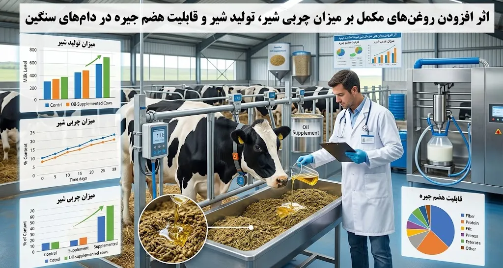 اثر افزودن روغن‌های مکمل بر میزان چربی شیر، تولید شیر و قابلیت هضم جیره در دام‌های سنگین
